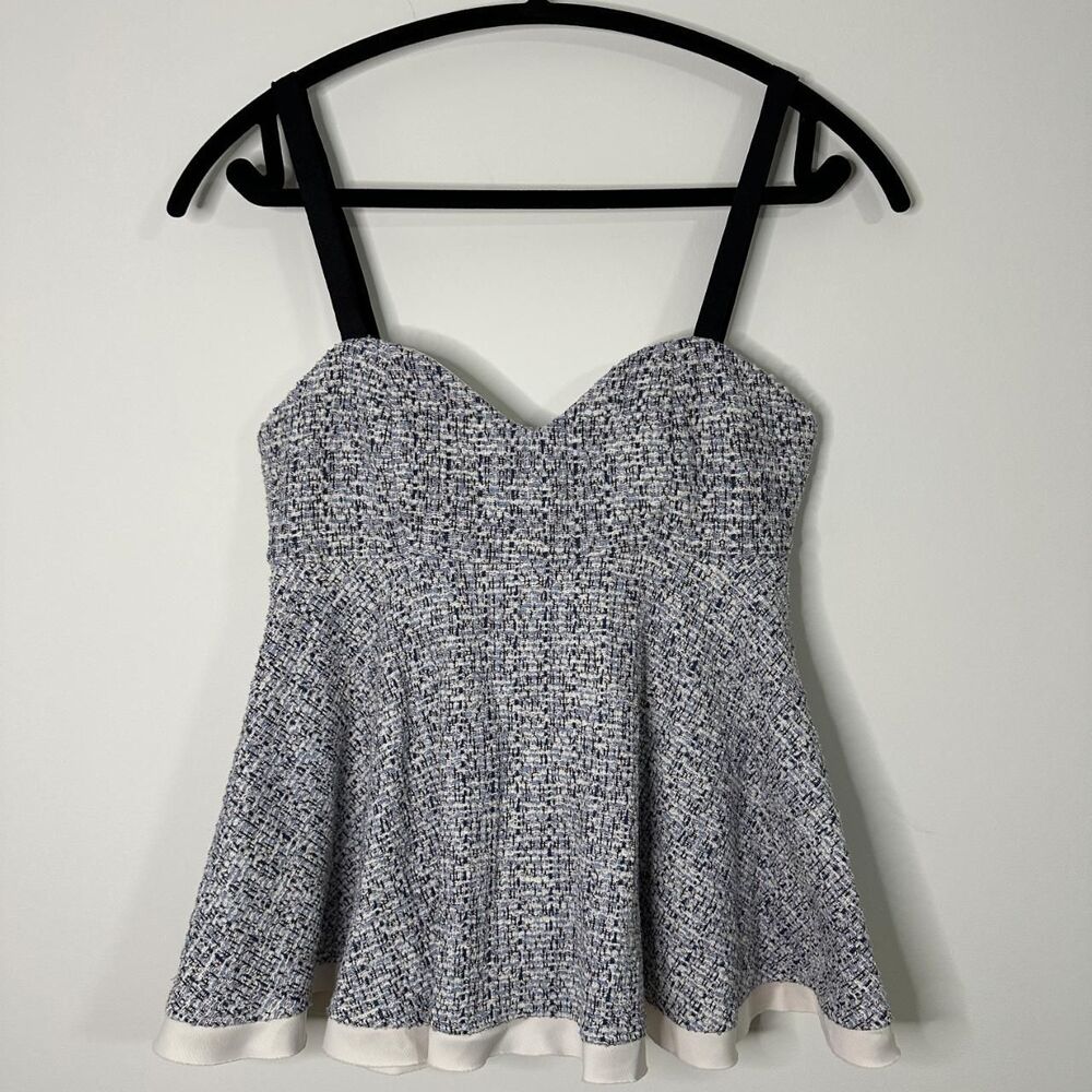 Zara Blue & White Tweed Peplum Corset Cami Tank Top Sz M